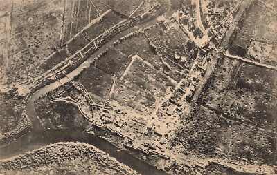 WW1 Aerial Belgium Ruins Postcard Photo c1918 Diksmuide Yser Bridge ...