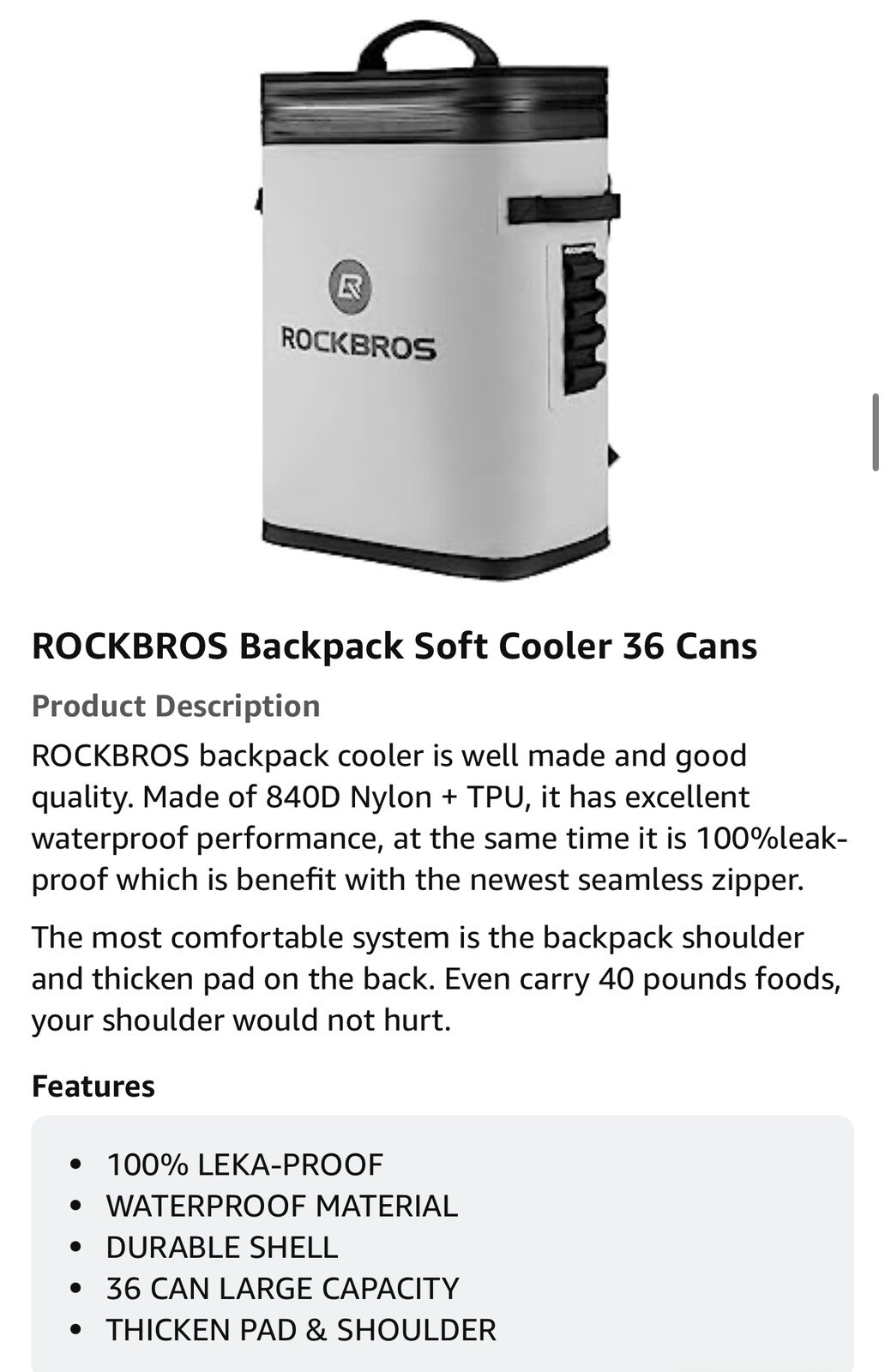 ROCKBROS Backpack Cooler LeakProof Soft Sided Cooler Waterproof