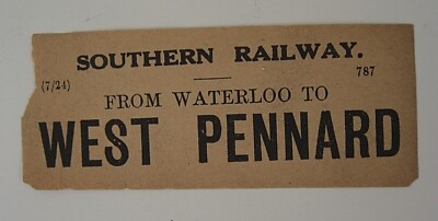 Southern Railway Gepäckschild von Waterloo nach West Pennard Somerset 1924 