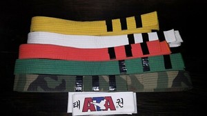 Karate Belts Lot of 6 White, Yellow, Orange, Green, Camo, ATA Martial Arts