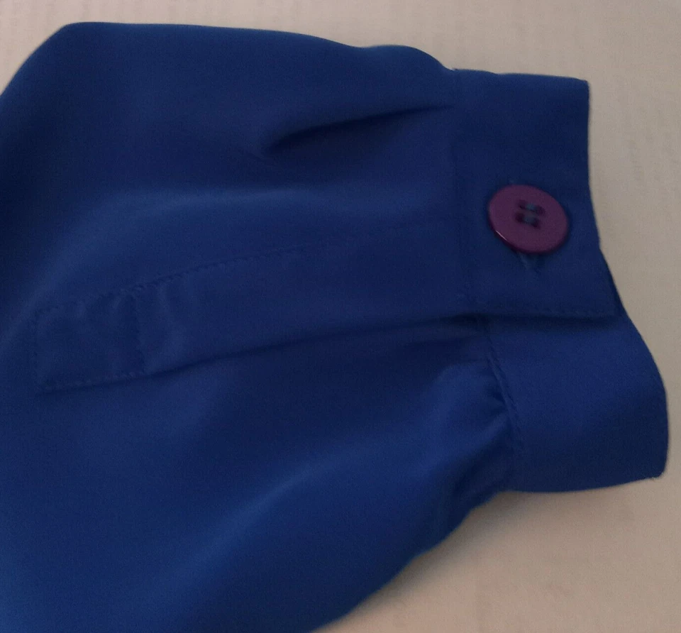 Blusa Liz Claiborne Feminina 14 Azul Carreira Gola Botão Ombreiras Retrô - Imagem 4 de 4