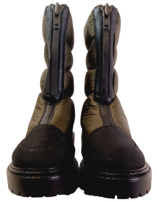 Enjoiya Green Puffer Zipper Front Winter Rain Boots Lug Sole Size 7 New
