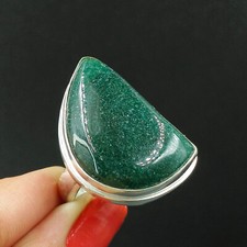Natural Green Aventurine Gemstone 925 Sterling Silver Adjustable Ring
