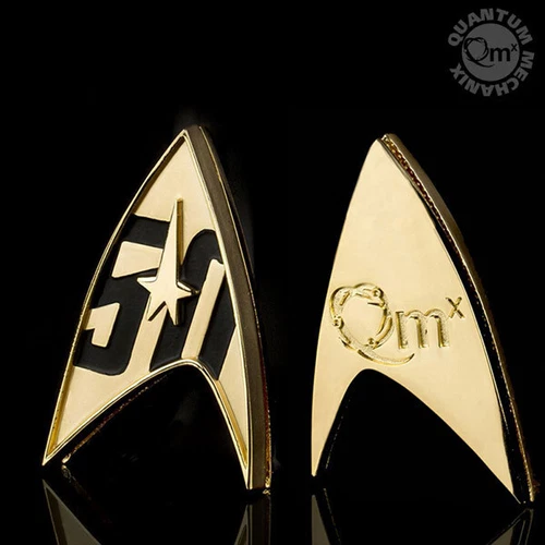 Quantum Mechanix Star Trek 50th Anniversary Gold Magnetic Badge - Pin Brand New