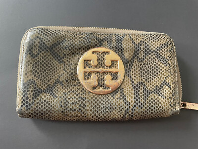 Tory Burch Snake Embossed Leather Continental Zip Wallet