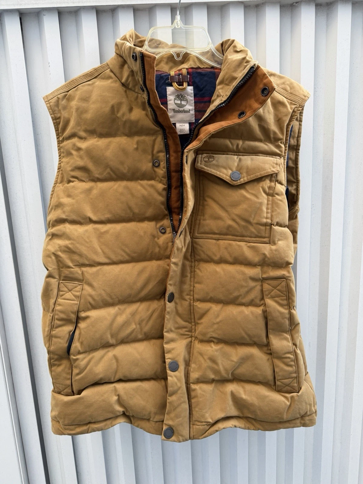 Timberland Men’s Medium Duck Canvas Down Puffer Vest Brown 75% Down Full Zip