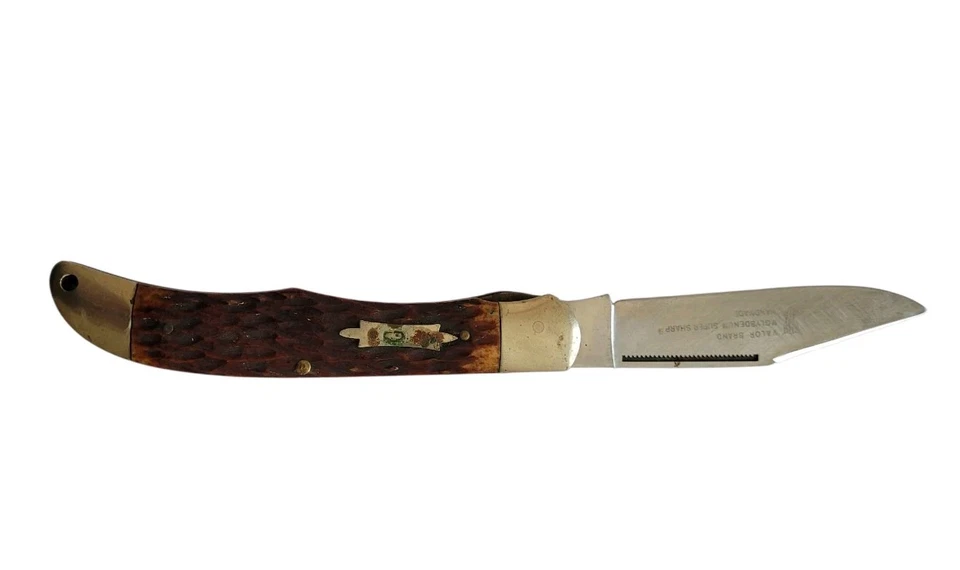 Vintage Valor Hunting Knife #11556 Folding Pocket Knife Bone Handles Japan - Image 2 of 4