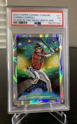 2023 Topps Cosmic Stars in the Night Red Flare /5 Corbin Carroll  RC PSA 5