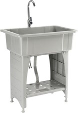 Freestanding Utility Sink with Stainless Steel Faucet for Laundry Room and Home