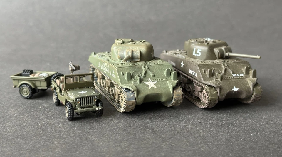 Matchbox Premiere 1:76 Willys MB Jeep Trailer & Corgi M4 Sherman Tanks Diecast - Image 4 of 4