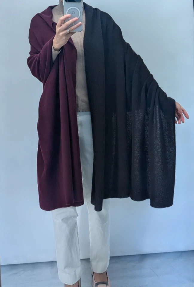 NWD White + Warren Colorblocked Cashmere Travel Wrap Sangria Brown 81'' x 36'' - Image 3 of 4