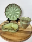 Vintage Frankoma Pottery Prairie Green Glaze Bowl Vase Lot 3 Mid Century USA