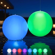 Solar Floating Pool Lights, 2 Pack, 14-Inch Auto Color-Changing LED Light Bal...