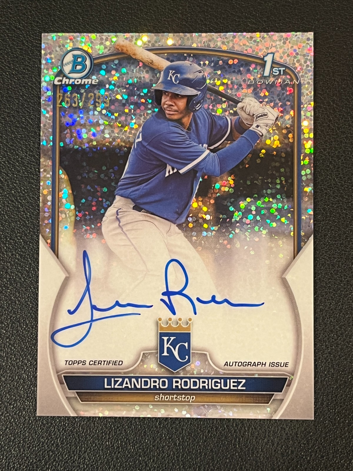 Lizandro Rodriguez 2023 Bowman Chrome 1st Auto Sparkle Speckle /299 Royals