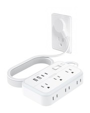 Power Strip with 6 Outlets 4 USB Ports 2USB C , Flat 5 FT 20W , white
