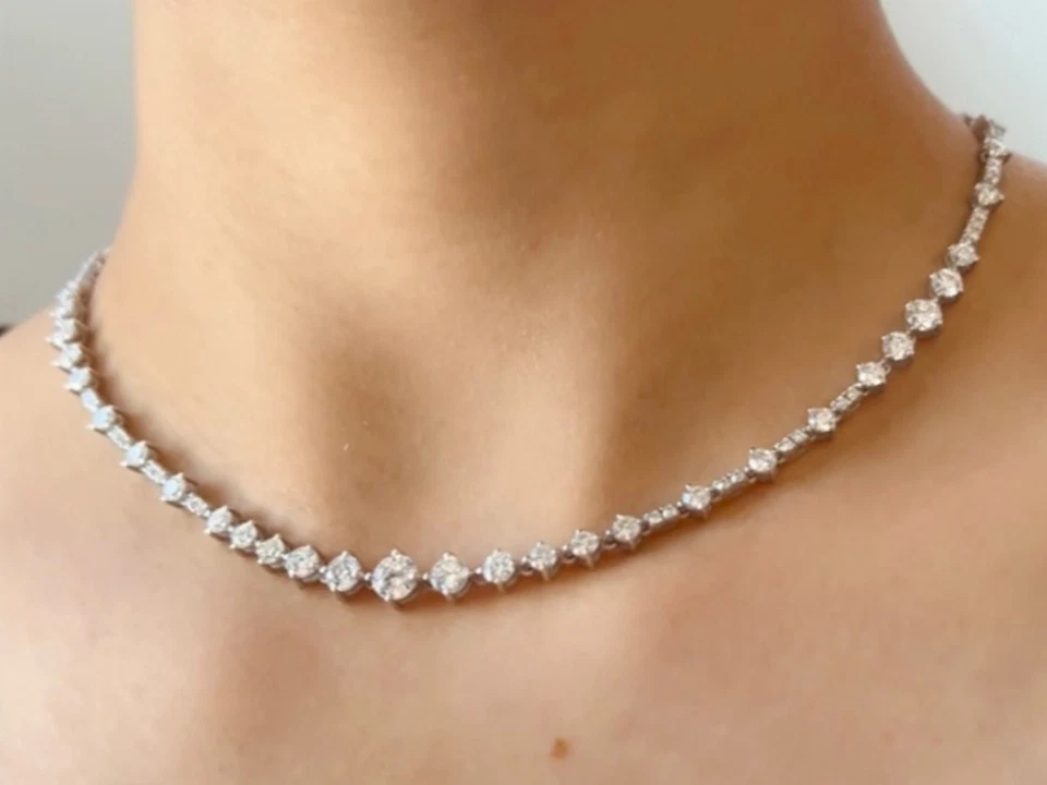 10ct Lab Grown Diamond E VS Tennis Choker Necklace 14K White Gold Over 16" - Imagem 2 de 4