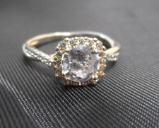 Sterling Silver 925  Gold Vermeil Ring Solitaire Halo CZ IBB CN Size 9