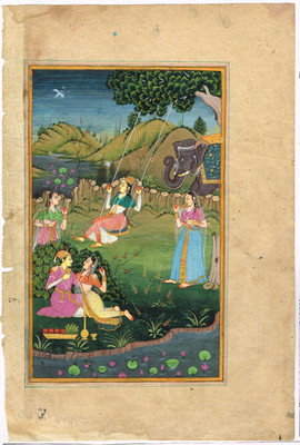 Indianer Miniatur Malerei Zeigt Eine Höfische Szene Of Damen Enjoying A Swing