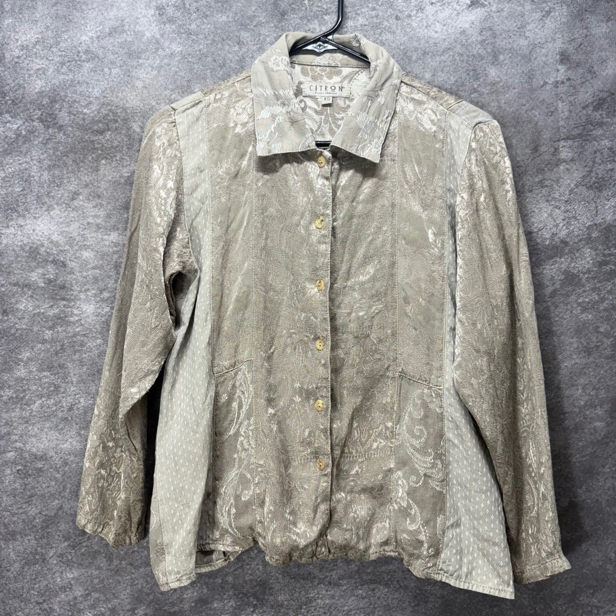 Citron Santa Monica Jacquard Brocade Button Up Blouse Size XS Mixed Media Floral