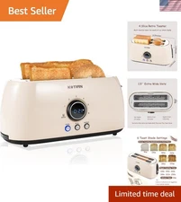 Elegant KOTlAN Long Slot Toaster: 4 Slice, LED Display, Bagel & Defrost Options