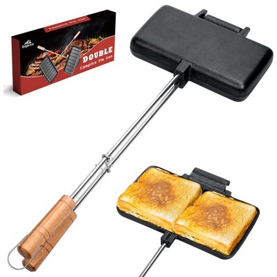 Alytree Double Pie Irons for Camping Cast Iron, Portable Double-L, Black