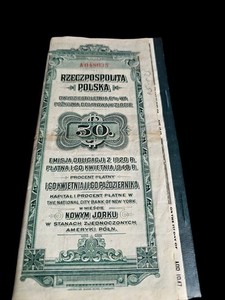 ANTIQUE 1920 REPUBLIC OF POLAND 20 YEAR 6% U.S. DOLLAR BOND COUPONS