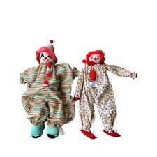 Vintage Clown Doll Lot Kitsch Yarn Hair Plush Handmade Shelf Sitter