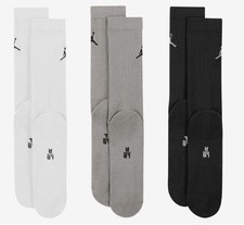 BRAND NEW Men's Jordan Crew Socks 3 Pack Size 8 -12 White Gray Black