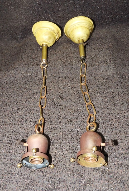 PAIR OF BRASS CEILING FIXTURE WITH 2 1/4" FITTER SHADE HOLDERS #8002