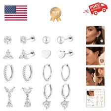 9 Pairs Gold Hoop Earrings Set for Womens Twisted Huggie Hoops Earrings 14K 1...