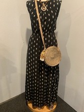 Madewell Womens Maxi Silk Sleeveless Dress Black Cream Brushed Side Slits Size 2