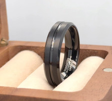 Modern Minimalist Brushed Finish 6mm Black Tungsten Carbide Band Wedding Ring