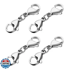 Grevosea 4 Pieces Double Lobster Clasp Extender, Stainless Steel Lobster Claw