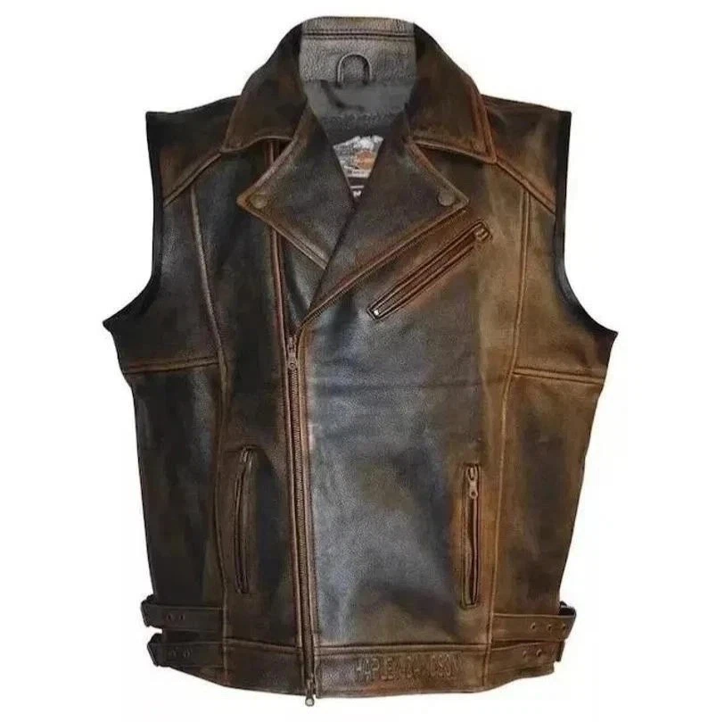 Harley-Davidson Men’s Skull Knuckle Distressed Leather Motorcycle Biker Vest