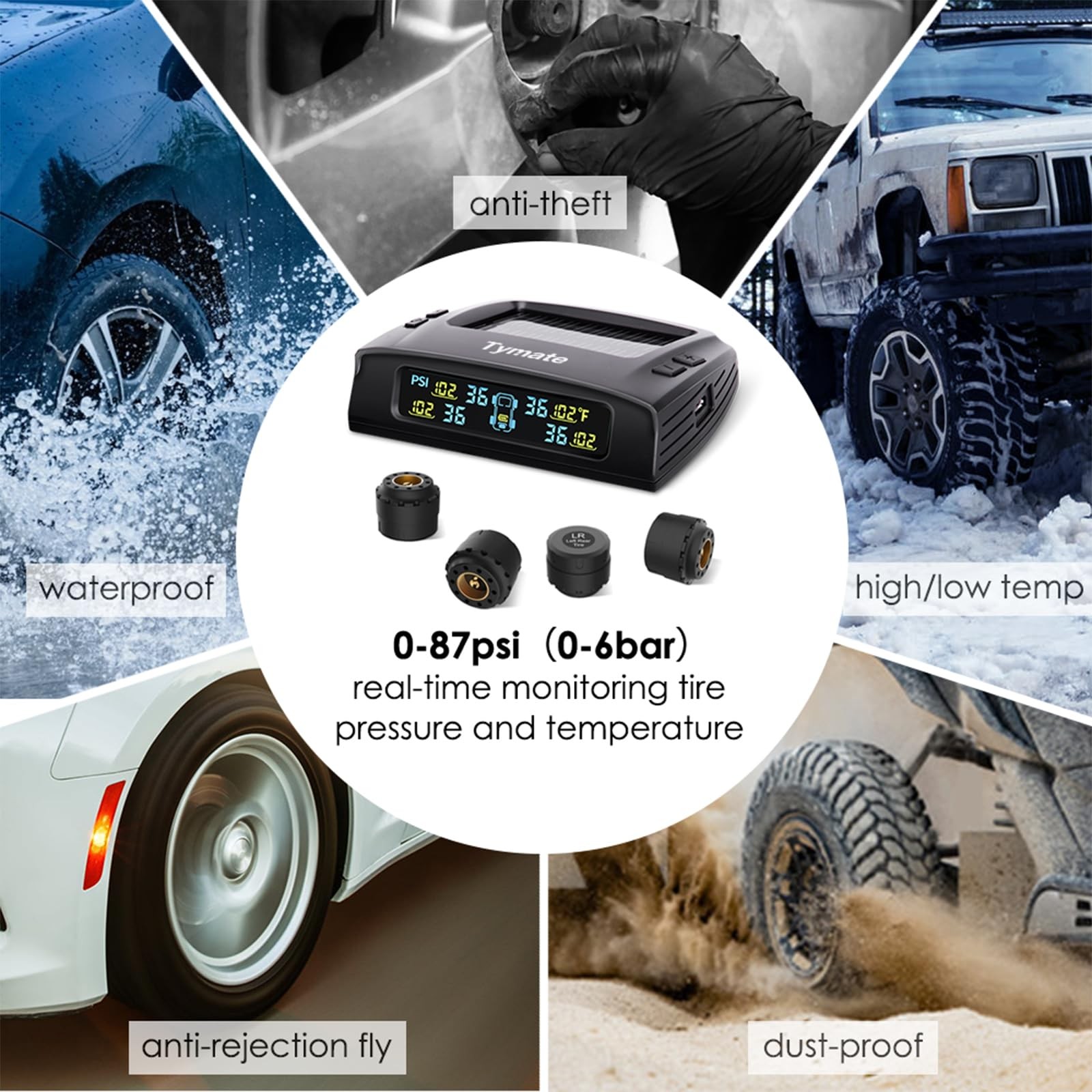 RV Tire Pressure Monitoring System - Solar TPMS with 4 Sensors 0-87 PSI