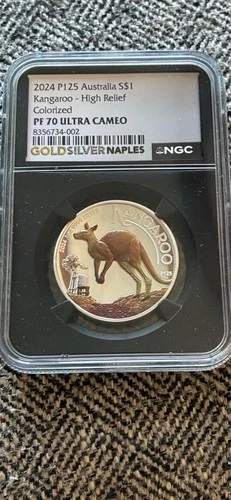 2024 Australia Kangaroo High Relief Colorized Silver Dollar NGC PF70 UltraCameo