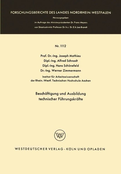 Josef Mathieu | BeschäFtigung Und Ausbildung Technischer FüHrungskräFte | Buch-image