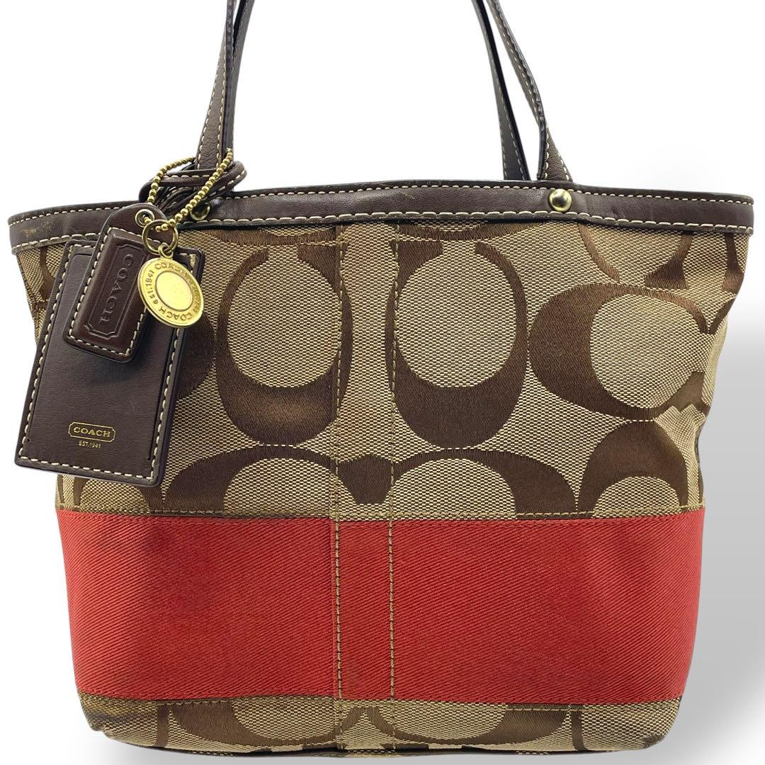Coach Signature Canvas & Leather Brown Tote Bag