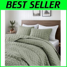 Sage Green Quilt King Size Bedding Set - 3 Pieces