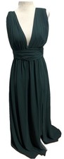 LULUS Women s Emerald Green Formal V Neck Maxi Dress With Slit Size Small NWT