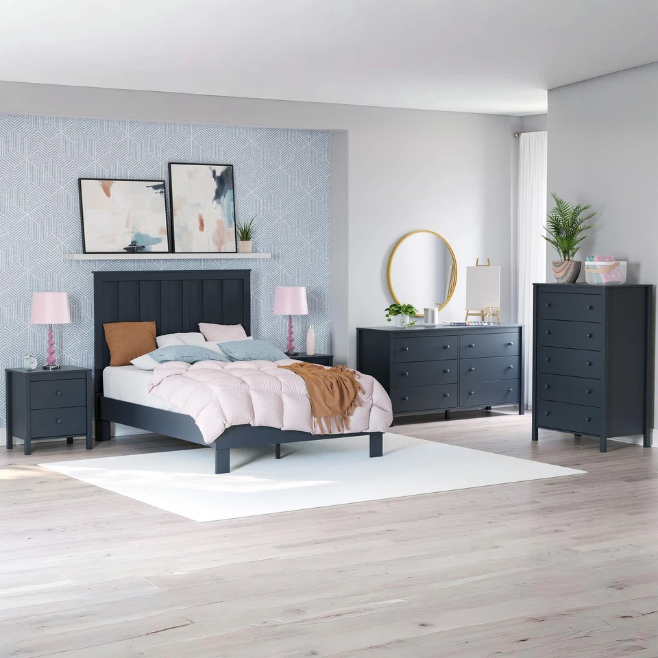 Mesita de noche retro Simmenfort 2 cajones, azul Foto 3 de 4