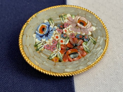 #ad Vtg Millefiori Brooch Costume Jewelry Floral Micro Mosaic Scatter Pin $29.95