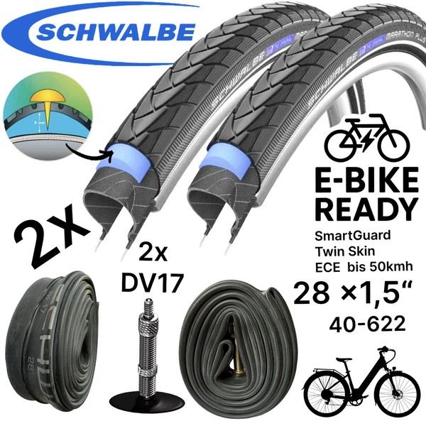 "2X Schwalbe Marathon Plus 28\" X 1,5\" (40-622) Pannenschutz Reifen SchläUche DV17"-image
