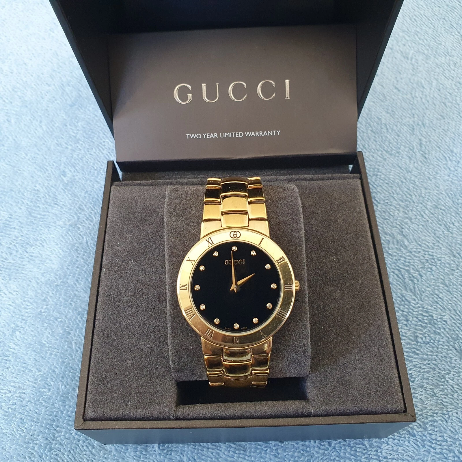 Montre Homme Gucci 3300.2M Plaqué Or 18K avec Index Diamant (A263)