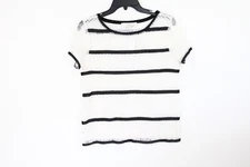Loft Lace Top New Women XS Sheer Blouse Nautical Striped short sleeve Shirt