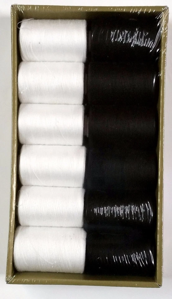 12 Spools Sewing Thread Polyester White and Black 1000 yards each Spool - NEW - Image 1 of 1