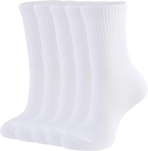 5 Paia Calze Sportive Donna in Cotone Traspiranti Calzini Lunghi Casual Crew Soc - Foto 6 di 12