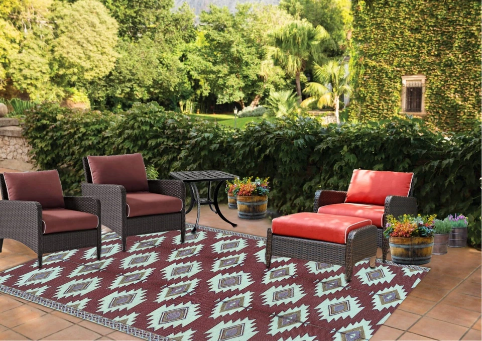 Alfombra de paja de plástico para patio al aire libre B-USA para autocaravana roja, negra, azul cielo, color amarillo Foto 3 de 4