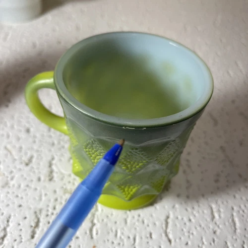 Vtg Anchor Hocking Fire-King Green Kimberly Diamond Pattern Coffee Cup Mug