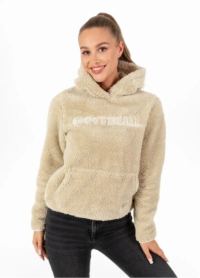 Damen Plüsch Kapuzenpullover Sweatshirt PitBull ARAGONA Beige Pit Bull